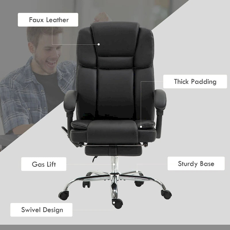 Massage Office Chair with 6 Vibration Points, Heated Reclining Computer Chair,Swivel Chair with Adjustable Height and Footrest