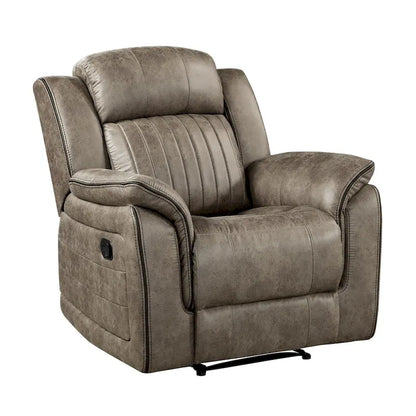 Bento 38 Inch Manual Recliner Chair, Tab Pull, Sandy Brown Microfiber
