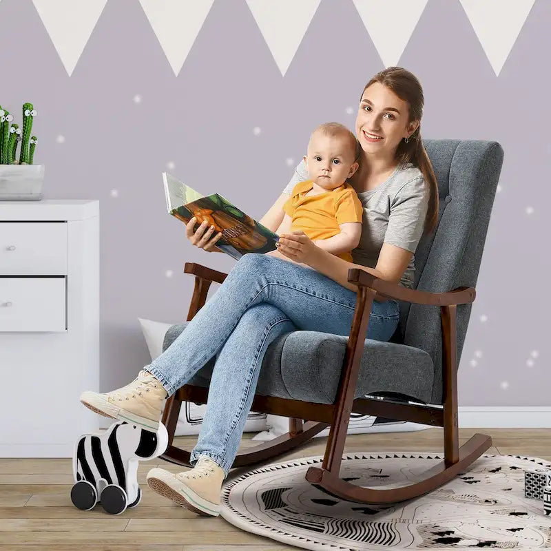 AVAWING Upholstered Rocking Chair ModernHighBackArmchair Set of 2