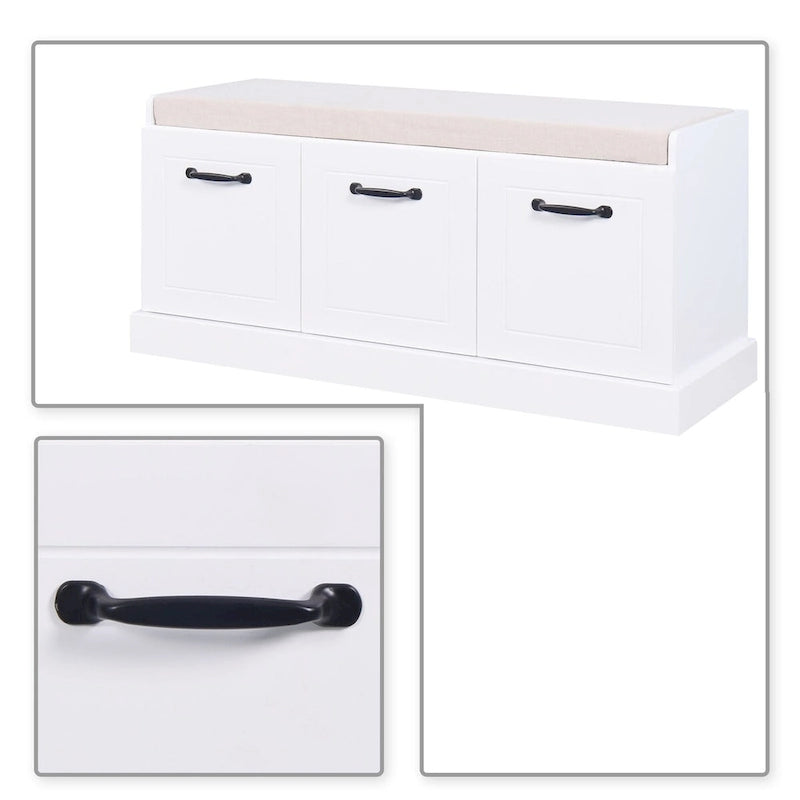 Minimalist Wooden Storage Bench with Seat Cushion, White