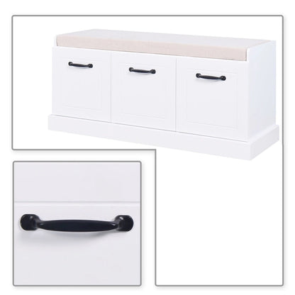 Minimalist Wooden Storage Bench with Seat Cushion, White