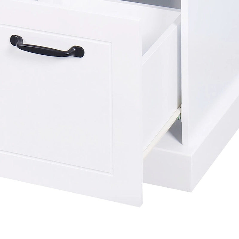 Minimalist Wooden Storage Bench with Seat Cushion, White