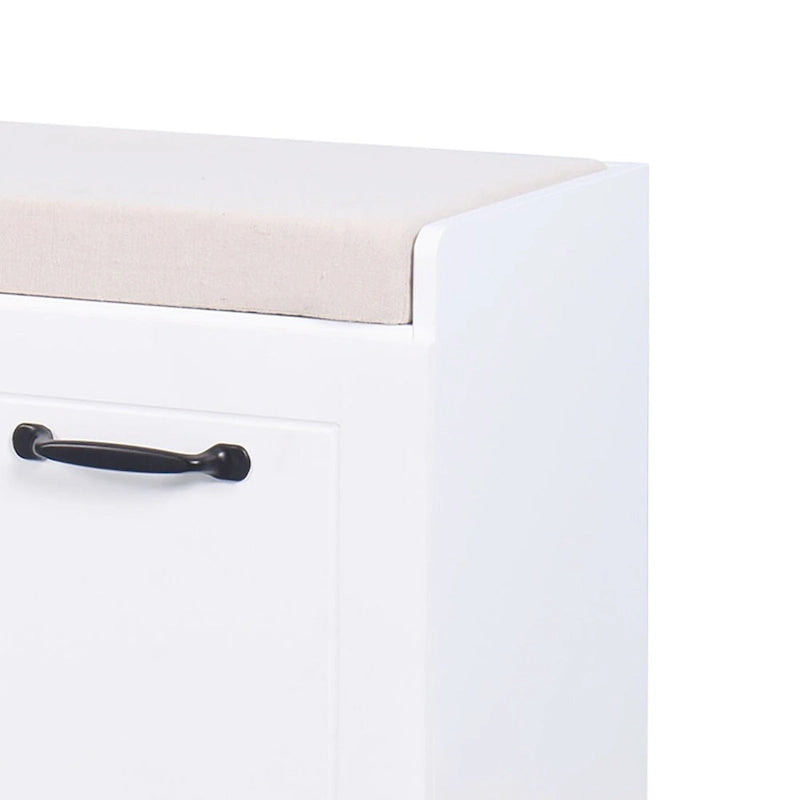 Minimalist Wooden Storage Bench with Seat Cushion, White