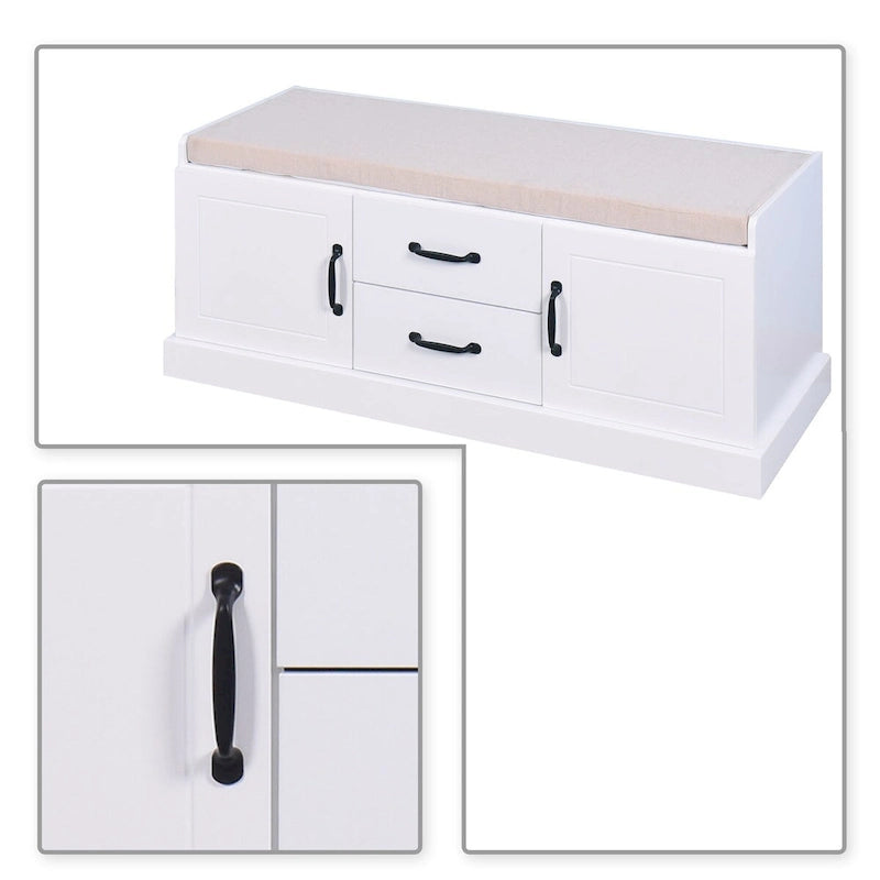 Minimalist Wooden Storage Bench with Seat Cushion, White