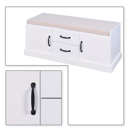 Minimalist Wooden Storage Bench with Seat Cushion, White