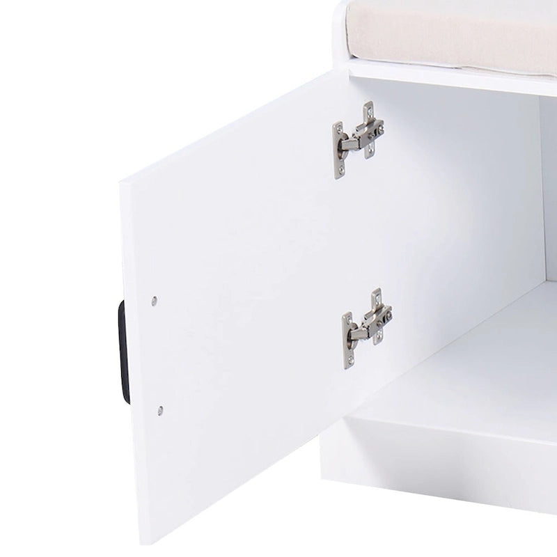 Minimalist Wooden Storage Bench with Seat Cushion, White