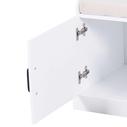 Minimalist Wooden Storage Bench with Seat Cushion, White
