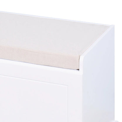 Minimalist Wooden Storage Bench with Seat Cushion, White
