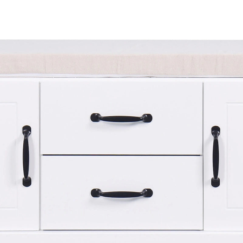 Minimalist Wooden Storage Bench with Seat Cushion, White