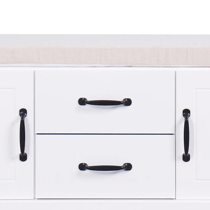 Minimalist Wooden Storage Bench with Seat Cushion, White
