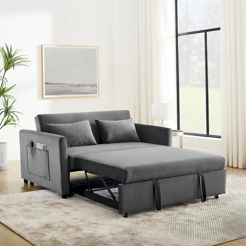 Convertible Sofa Bed, 3-In-1 Versatile Velvet Double Sofa With Pullout Bed