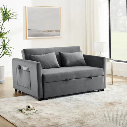 Convertible Sofa Bed, 3-In-1 Versatile Velvet Double Sofa With Pullout Bed