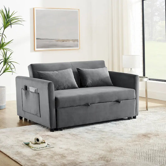 Convertible Sofa Bed, 3-In-1 Versatile Velvet Double Sofa With Pullout Bed
