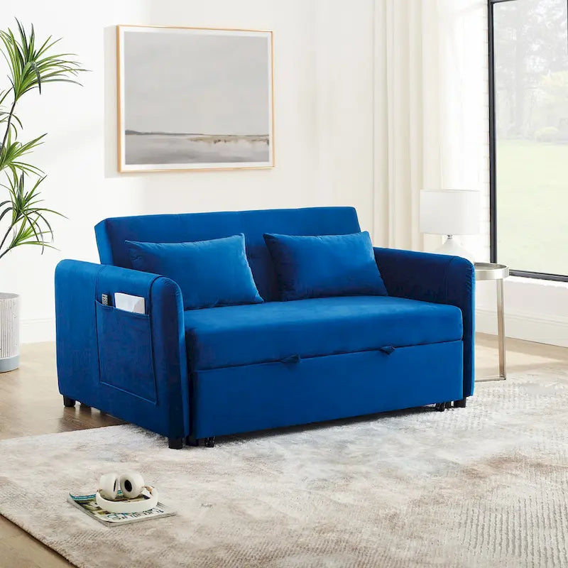 Convertible Sofa Bed, 3-In-1 Versatile Velvet Double Sofa With Pullout Bed