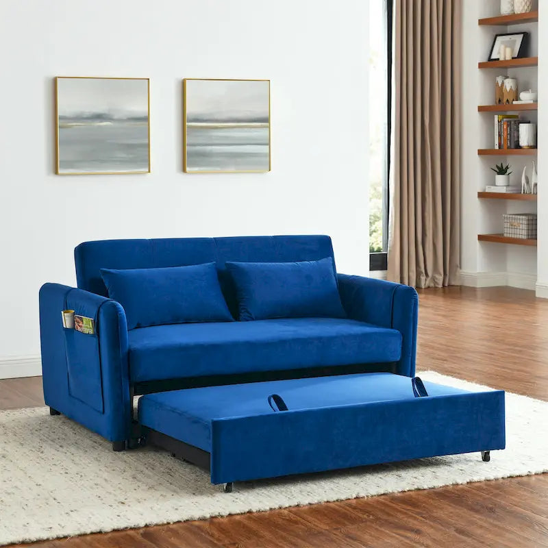 Convertible Sofa Bed, 3-In-1 Versatile Velvet Double Sofa With Pullout Bed