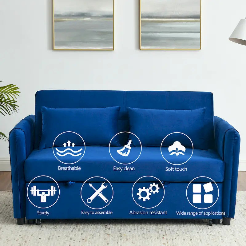 Convertible Sofa Bed, 3-In-1 Versatile Velvet Double Sofa With Pullout Bed