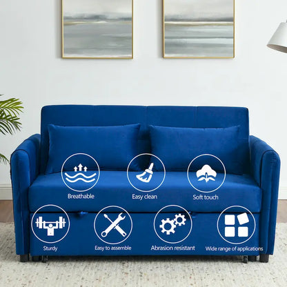 Convertible Sofa Bed, 3-In-1 Versatile Velvet Double Sofa With Pullout Bed