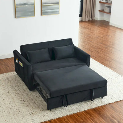 Convertible Sofa Bed, 3-In-1 Versatile Velvet Double Sofa With Pullout Bed
