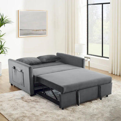 Convertible Sofa Bed, 3-In-1 Versatile Velvet Double Sofa With Pullout Bed