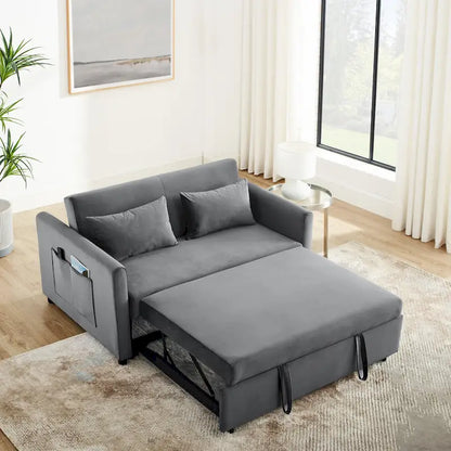 Convertible Sofa Bed, 3-In-1 Versatile Velvet Double Sofa With Pullout Bed