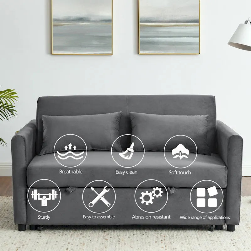 Convertible Sofa Bed, 3-In-1 Versatile Velvet Double Sofa With Pullout Bed
