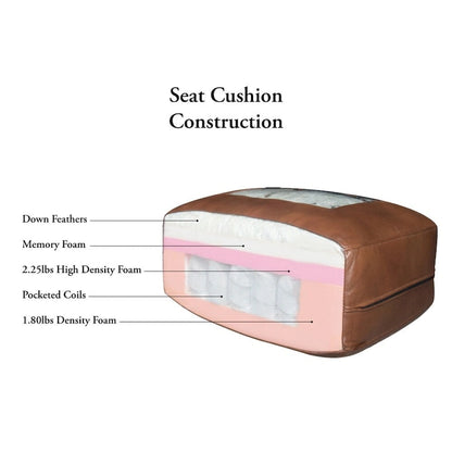 Hydeline Makena Top Grain Leather Loveseat with Feather Memory Foam and Springs