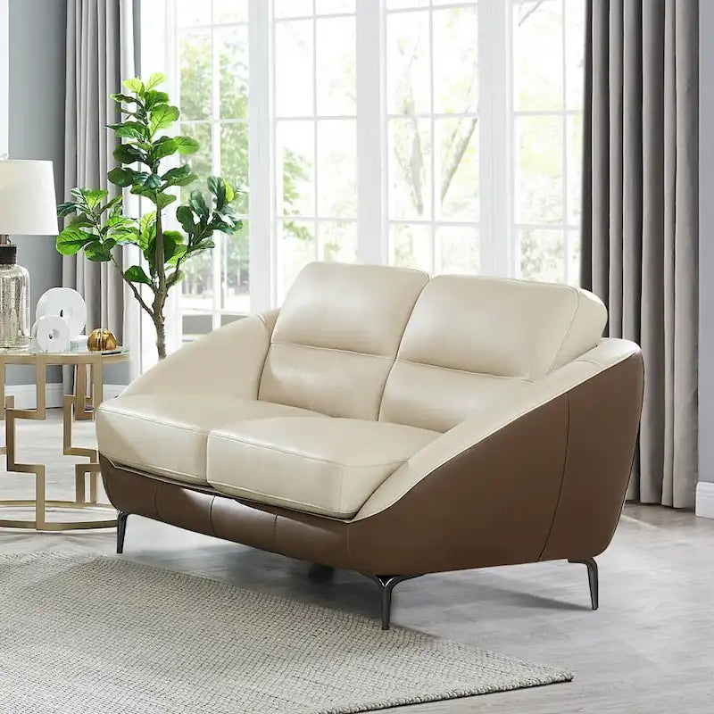 Hydeline Makena Top Grain Leather Loveseat with Feather Memory Foam and Springs