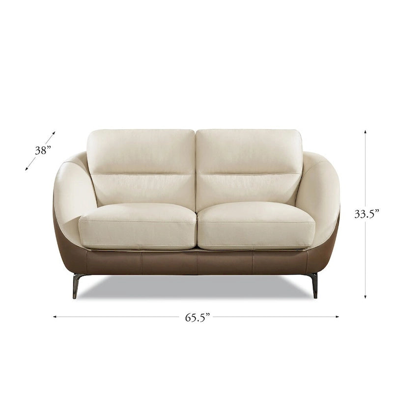 Hydeline Makena Top Grain Leather Loveseat with Feather Memory Foam and Springs