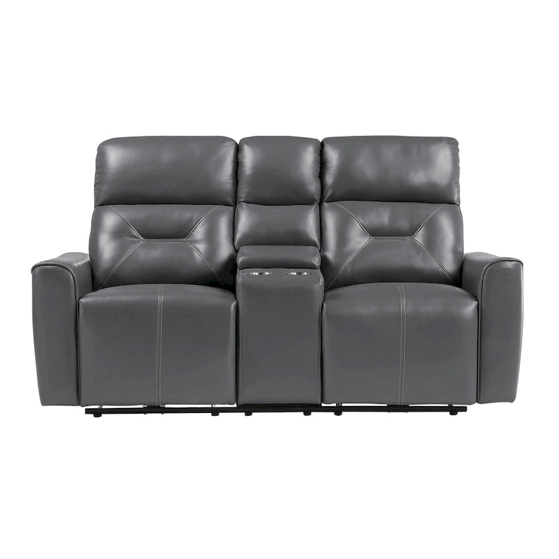 Well 73 Inch Power Double Recliner Loveseat, Dark Gray Faux Leather, Wood