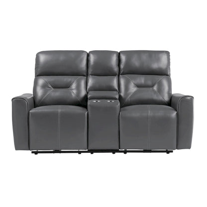 Well 73 Inch Power Double Recliner Loveseat, Dark Gray Faux Leather, Wood