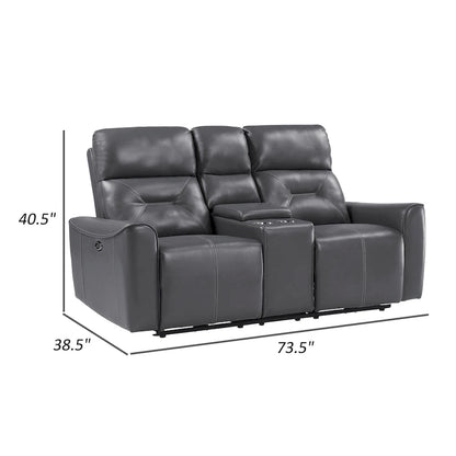 Well 73 Inch Power Double Recliner Loveseat, Dark Gray Faux Leather, Wood