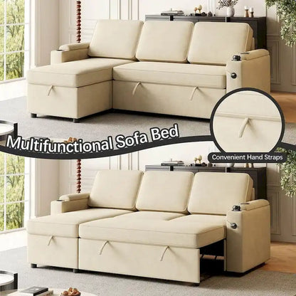 85.8 Upholstery Sleeper Sectional Sofa Pull Out Sofa Bed with Storage Space