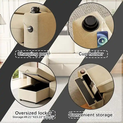 85.8 Upholstery Sleeper Sectional Sofa Pull Out Sofa Bed with Storage Space