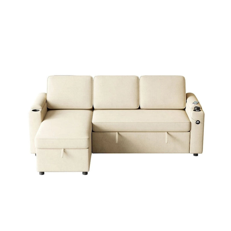 85.8 Upholstery Sleeper Sectional Sofa Pull Out Sofa Bed with Storage Space