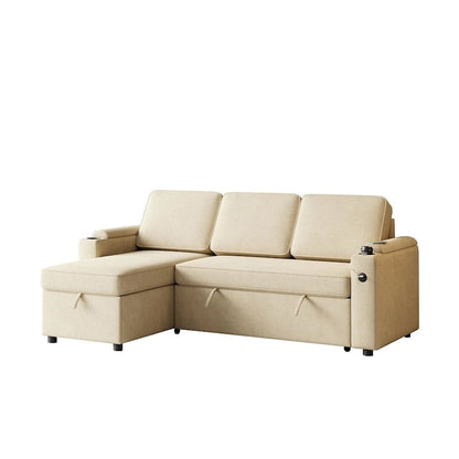 85.8 Upholstery Sleeper Sectional Sofa Pull Out Sofa Bed with Storage Space