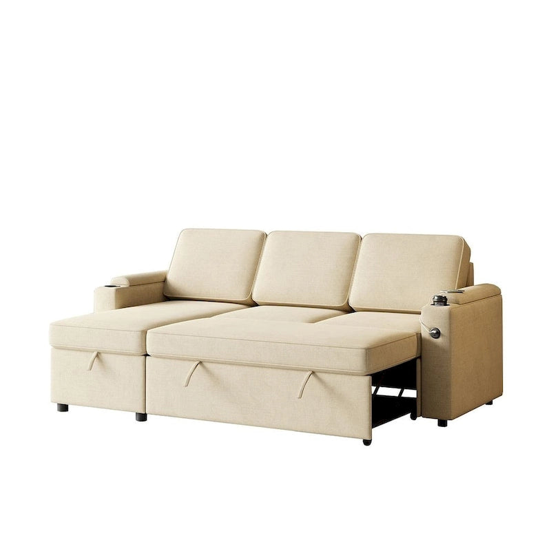 85.8 Upholstery Sleeper Sectional Sofa Pull Out Sofa Bed with Storage Space