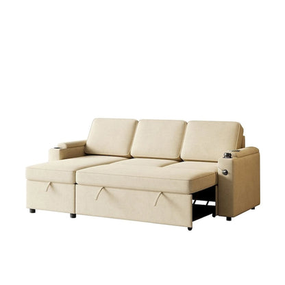 85.8 Upholstery Sleeper Sectional Sofa Pull Out Sofa Bed with Storage Space