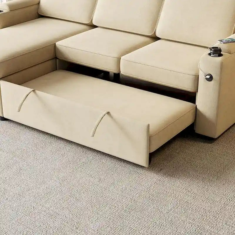 85.8 Upholstery Sleeper Sectional Sofa Pull Out Sofa Bed with Storage Space