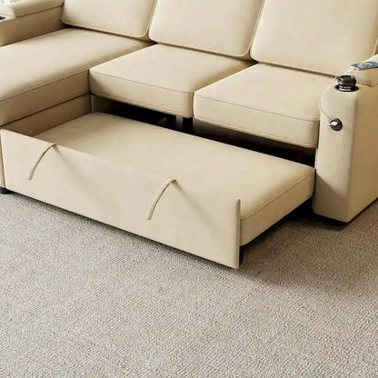 85.8 Upholstery Sleeper Sectional Sofa Pull Out Sofa Bed with Storage Space