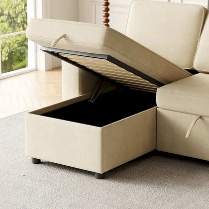 85.8 Upholstery Sleeper Sectional Sofa Pull Out Sofa Bed with Storage Space
