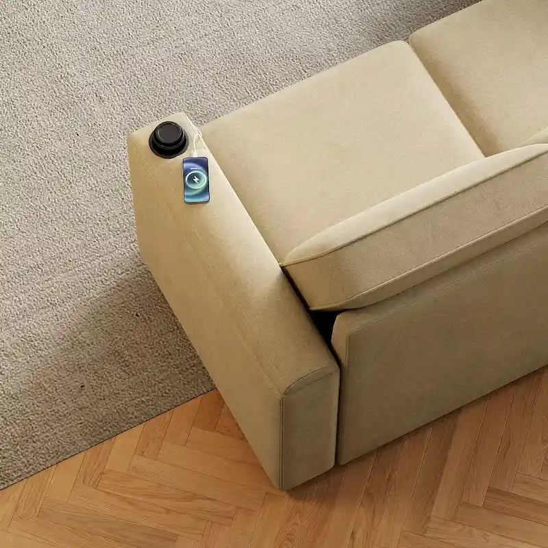 85.8 Upholstery Sleeper Sectional Sofa Pull Out Sofa Bed with Storage Space