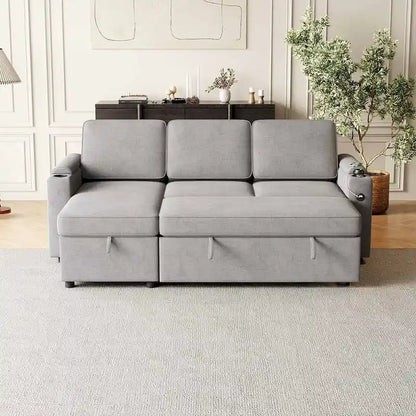 85.8 Upholstery Sleeper Sectional Sofa Pull Out Sofa Bed with Storage Space