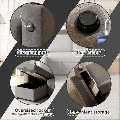 85.8 Upholstery Sleeper Sectional Sofa Pull Out Sofa Bed with Storage Space