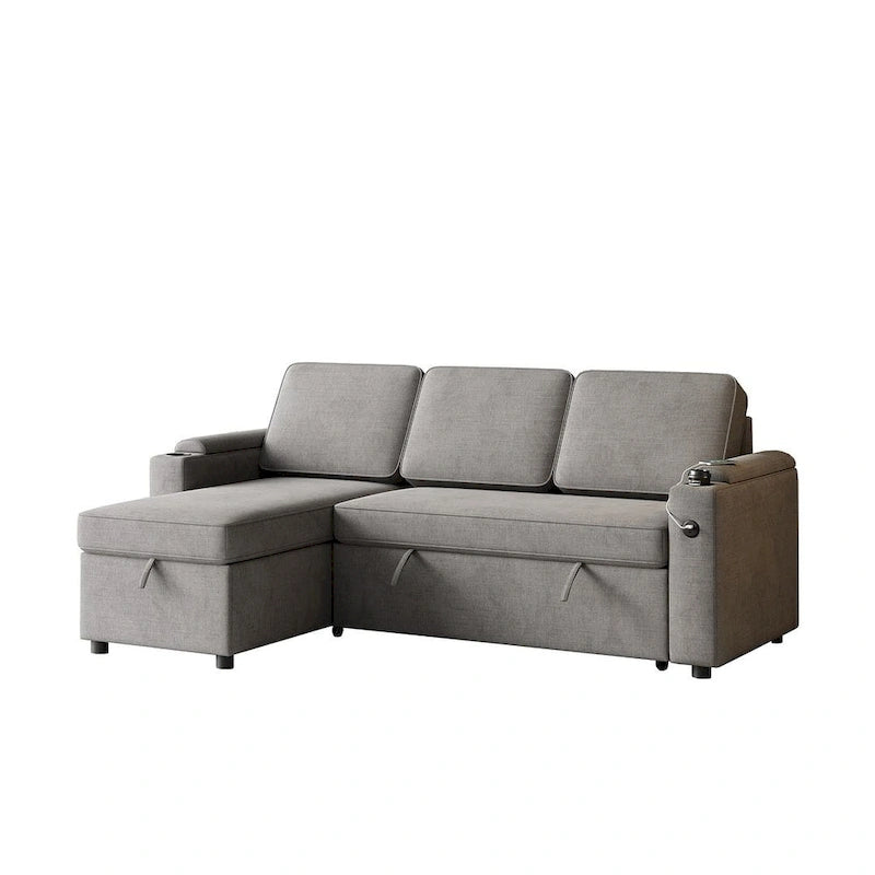 85.8 Upholstery Sleeper Sectional Sofa Pull Out Sofa Bed with Storage Space
