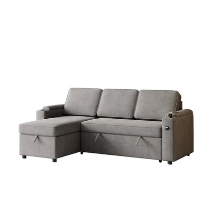 85.8 Upholstery Sleeper Sectional Sofa Pull Out Sofa Bed with Storage Space