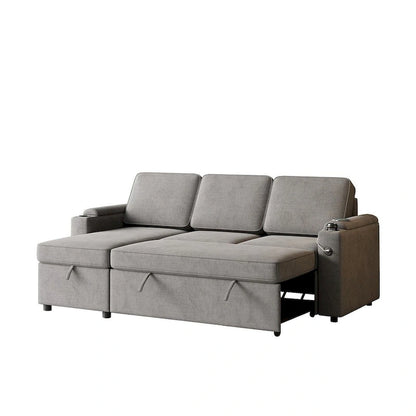 85.8 Upholstery Sleeper Sectional Sofa Pull Out Sofa Bed with Storage Space