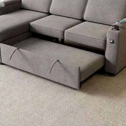 85.8 Upholstery Sleeper Sectional Sofa Pull Out Sofa Bed with Storage Space