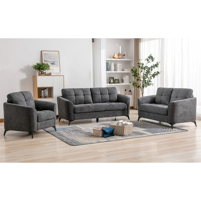 Velvet Fabric Sofa Loveseat Chair Living Room Set