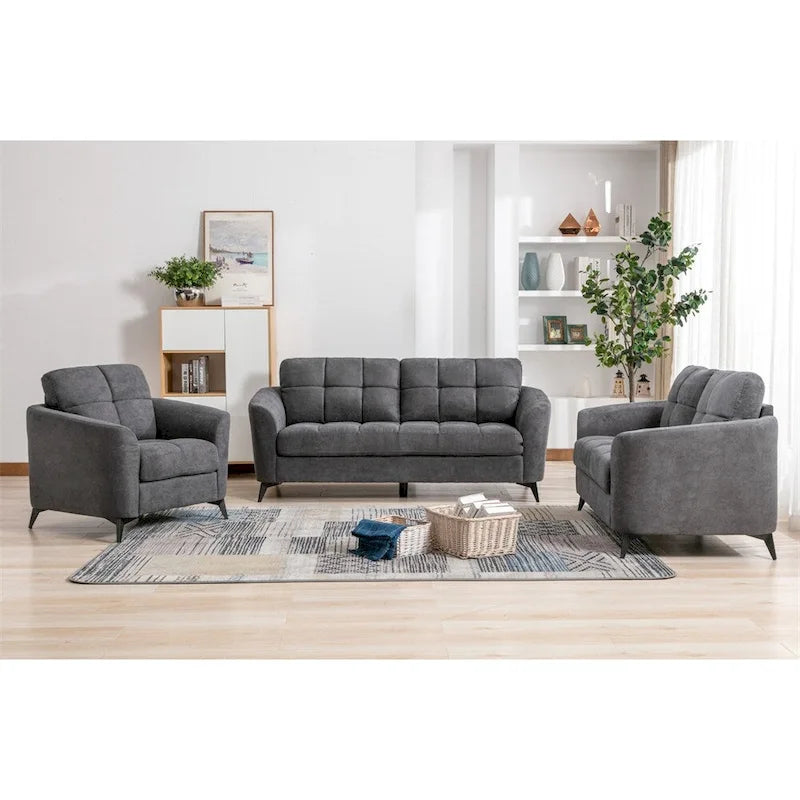 Velvet Fabric Sofa Loveseat Chair Living Room Set