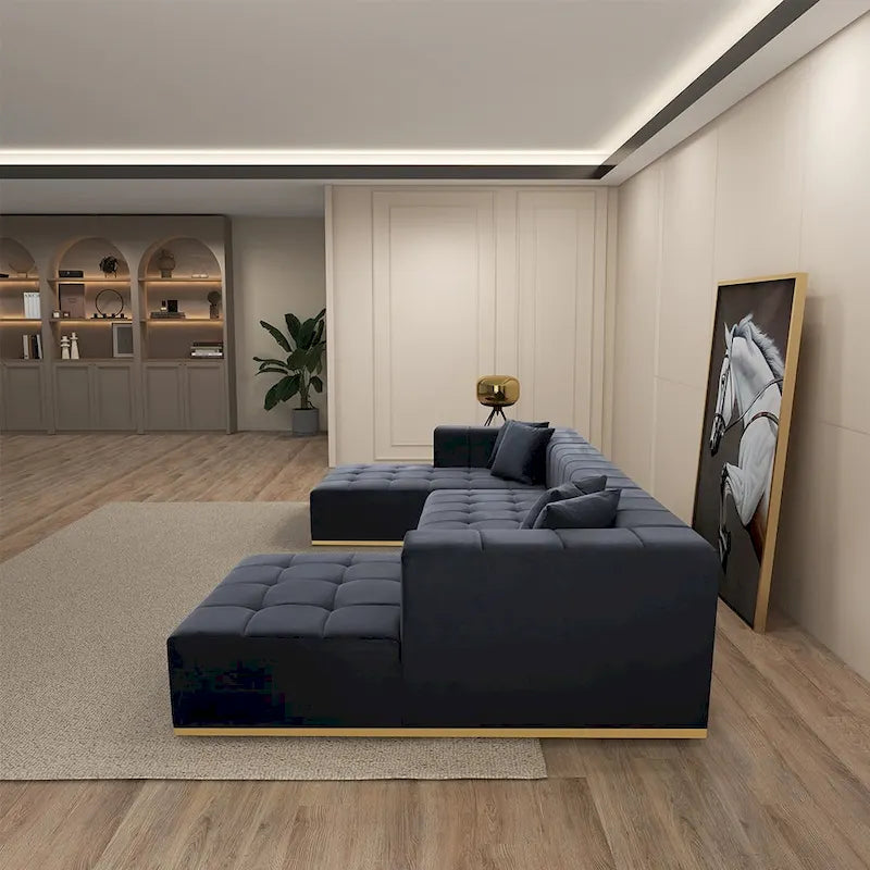 Bliss 3-Piece Velvet U-Shaped Corner Sectional Sofa